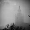 Eerie view of the Biltmore Hotel in the fog of Coral Gables, Florida.